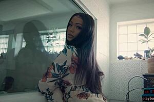 Big Booty Ebony Playboy Model Harley Dean Rips Clothes Off In Studio.