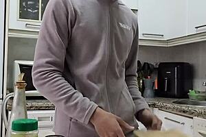 watch me cook a tortilla, strip naked, jerk off my big cock, and cum on the food?