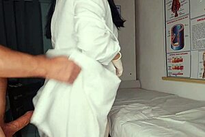 Nurse and Aesthetician Observe Patient's Erection in Rough Deepthroat Session!