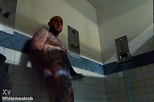 i stroke my big white cock with tattoos in prison for a wet cumshot