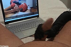 preview milf handjob jerks big cock to cum on gloves pov