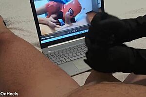 preview milf handjob jerks big cock to cum on gloves pov