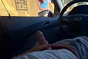 Risky Handjob for Slutty Redhead Student in Public Bus Stop with Skirt and Miniskirt Fetish