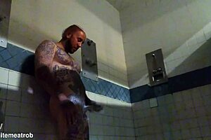 i stroke my big white cock with tattoos in prison for a wet cumshot