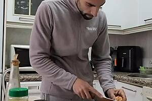 watch me cook a tortilla, strip naked, jerk off my big cock, and cum on the food?