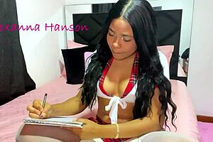 latina babe has a real orgasm using toys at home