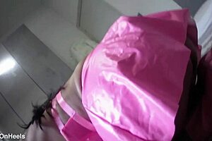 Watch this milf give pov blowjob in lingerie, fishnets, and boots, gagging on monster cock until cum swallow