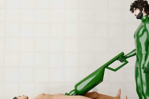 Guy uses rotating machine on another