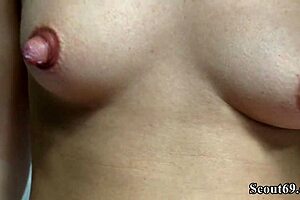 german pregnant blonde masturbates her lactating tits...