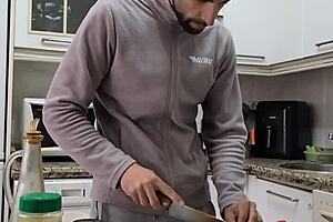 watch me cook a tortilla, strip naked, jerk off my big cock, and cum on the food?