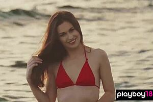 Petite Ukrainian babe strips in nature for fun