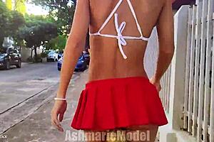 Hairy Babe Plays With Fluffy Buttplug In Public Skirt