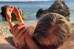 Fucking Tight Pussy Cowgirl on Public Beach Monster Cock