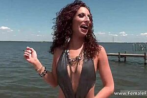 hot horny redhead in swimsuit gropes herself at party