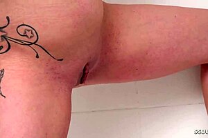 Dirty German Wife with Saggy Tits Fingers Ass in Hotel Shower Before Cheating POV