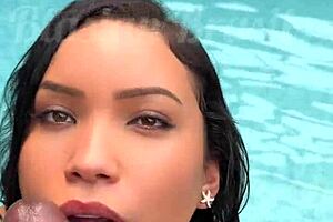 Feeling the thrill of interracial gloryhole with big cock, this asian beauty sucks and rides in the pool, her emotions soaring