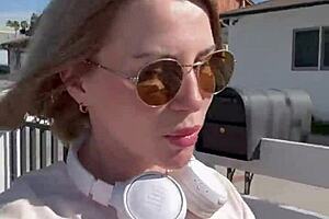 beautiful petite blonde flashes in public with small tits