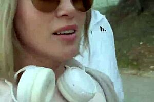 beautiful petite blonde flashes in public with small tits