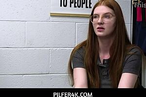 Jane Rogers, the redhead teen, feels desperate and horny when caught shoplifting.