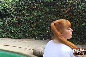 Redhead Penny Pax, does this double dildo make you squirt poolside?