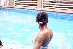 she got a big black cock after swimming in the pool