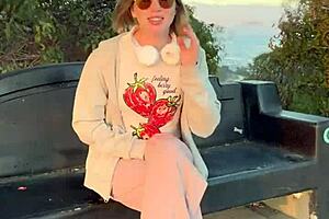 beautiful petite blonde flashes in public with small tits