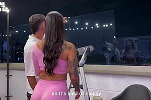 Curious Latina neighbor Salomé Gil banged on terrace by young guy