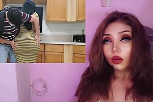 Hot latina stepmom fucks stepson in kitchen!
