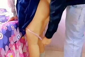 horny mexican students fuck in living room with family nearby