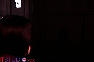 Student in stockings sucks cock at gloryhole and swallows cum