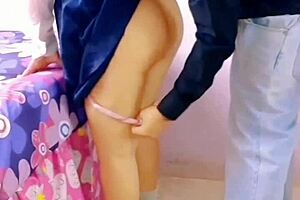 horny mexican students fuck in living room with family nearby