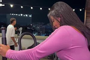 Curious Latina neighbor Salomé Gil banged on terrace by young guy