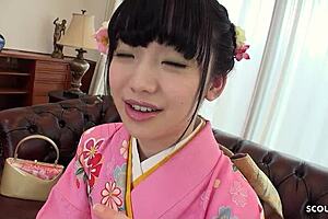 japanese traditional geisha teen seduces to first time play her hairy pussy at uncensored casting