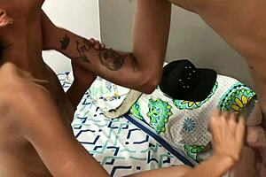 My nervous roommate receives a lesson on sucking