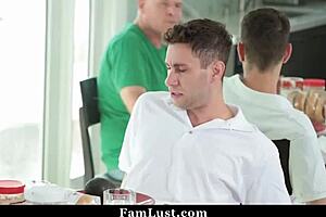 milf step mom interacts with her hot young stepson in a family setting