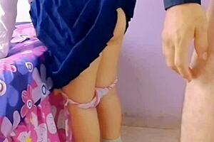 horny mexican students fuck in living room with family nearby