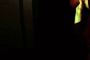 Student in stockings sucks cock at gloryhole and swallows cum