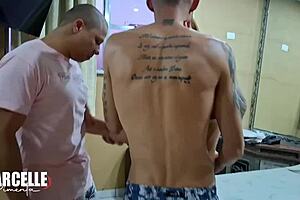 in this interracial scene, big black cocks anal fuck the mature woman's big ass, rimming and covering her tits in cum.