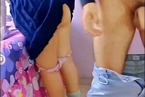 horny mexican students fuck in living room with family nearby