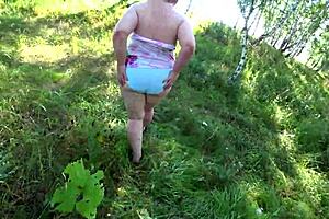 Lesbians In The Woods Milf With A Big Ass And Dildo In Hairy Pussy Under Panties Enjoy Nature And Orgasm Pov