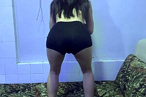 Christmas booty workout with natural wife on bed