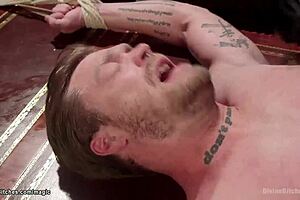 busty femdom pegs chastity slave with strapon in bizarre submission