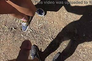 Perverted hairy amateur milf pissing and fucking outdoor with a stranger