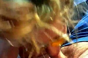 Blonde slut fucked doggystyle in public