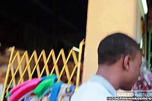 curly haired latina college girl sucks black dick in public