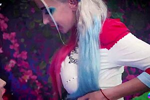 Harley and Ivy fuck with strapon in anal cosplay.