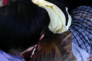 Young Girls Perform Double Blowjob in Outdoor Car Trunk