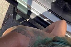 Blonde slut fucked doggystyle in public