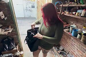 my big-ass wife pays the debt in the mechanic shop with her tits and pussy.