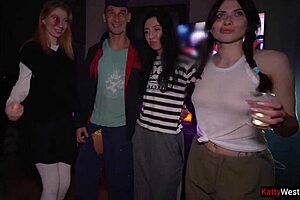 Three busty babes fuck in group POV and swallow cum.